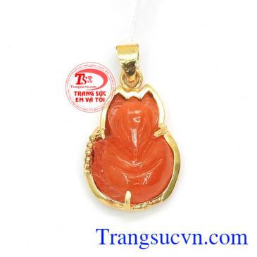 Mặt Dây Hồ Ly Tài Lộc Ngọc Phỉ Thúy bọc vàng 10k bền đẹp, sáng bóng, mặt dây chuyền nữ,Mặt Dây Hồ Ly Tài Lộc