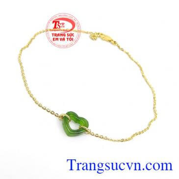Lắc Chân Vàng Tây Ngọc Đẹp kết hợp giữa vàng 10k và ngọc Cẩm Thạch thiên nhiên, chế tác đẹp, chất lượng cao,