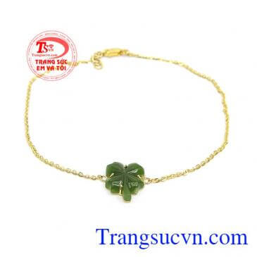 Lắc Chân Vàng Có May Mắn vàng 10k gắn đá Cẩm Thạch thiên nhiên cao cấp, Lắc chân nữ vàng,
