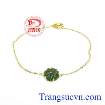 Lắc Chân Vàng Hoa Ngọc vàng 10k gắn Cẩm Thạch thiên nhiên, lắc chân nữ vàng,