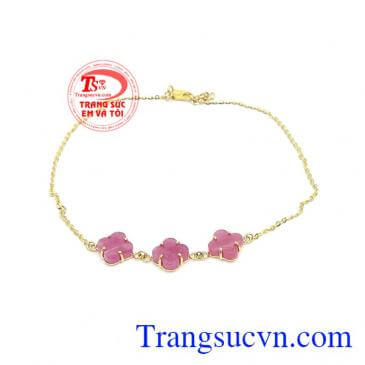 Lắc Chân Bốn Lá Ruby vàng tây 10k bền đẹp, sáng bóng,