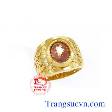 Nhẫn nam gắn đá thạch anh vàng 