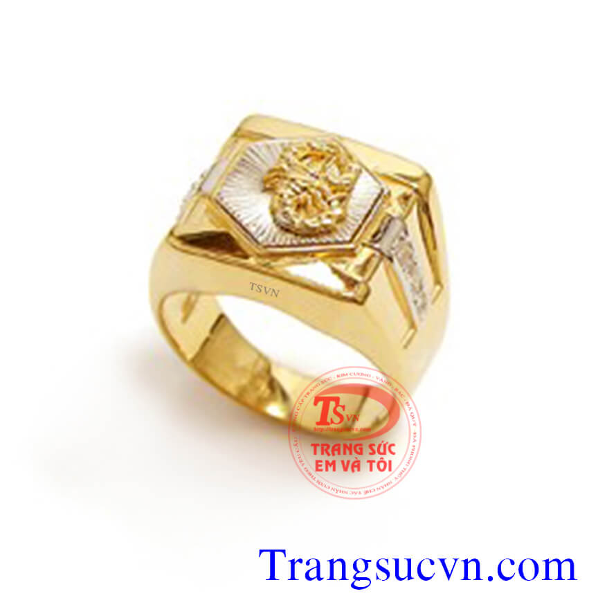 Nhẫn nam chạm khắc hình rồng vàng tây 18k (75 %Au) sản phẩm được thiết kế trên máy 3D. Kèm giấy kiểm định Vàng.