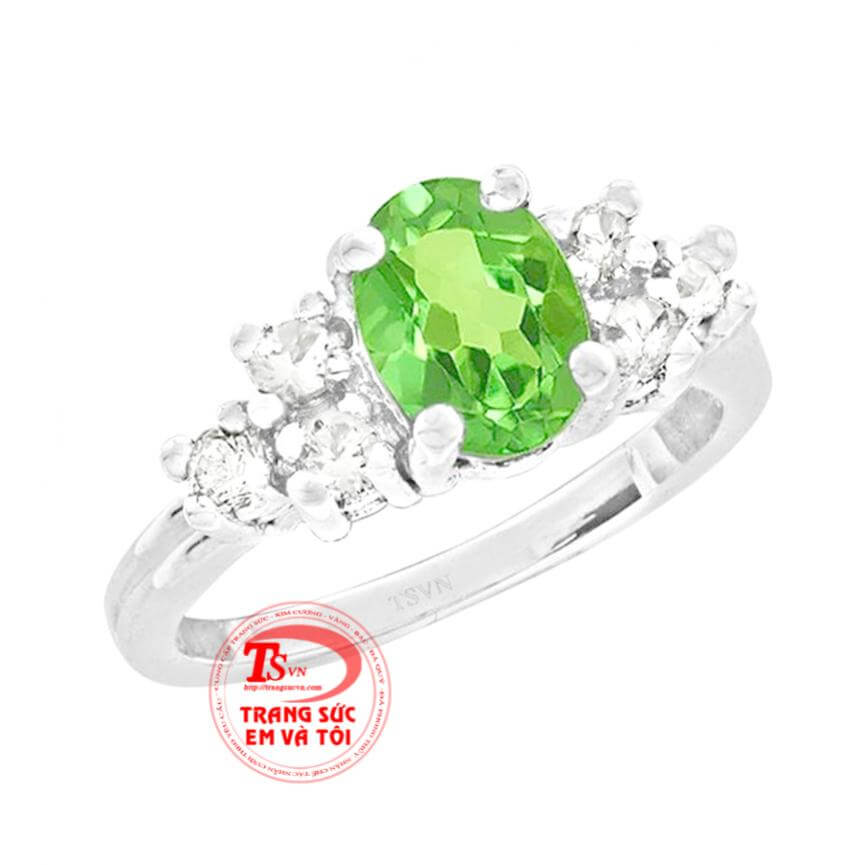 Nhẫn nữ đẹp mệnh hỏa vàng 10k đá peridot