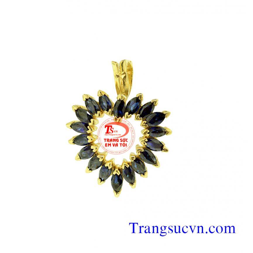 Mặt dây chuyền vàng kết đá saphia thiên nhiên