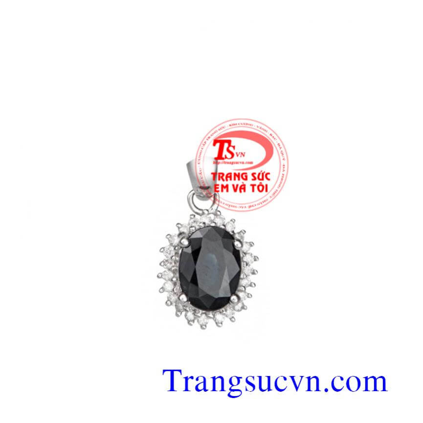 Mặt dây chuyền vàng trắng đá quý saphir