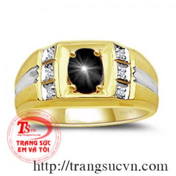Nhẫn nam saphiar sao,nhẫn nam vàng tây gắn dá quý sapphire thiên nhiên, vàng đeo ngón giữa sang trọng và hộ mệnh