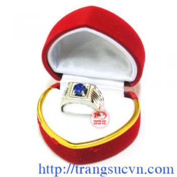 Nhẫn saphir thiên nhiên xanh lam chế tác đẹp, chất lượng cao, Nhẫn nam vang 14k, Nhẫn saphir thiên nhiên xanh lam đeo hợp thời trang, phong thủy phái mạnh.