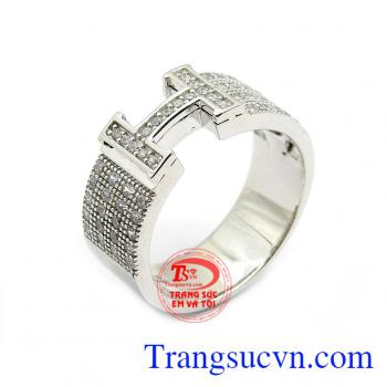 Nhẫn nam chữ H vàng trắng 18k