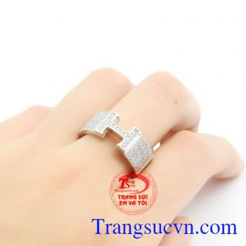 Nhẫn nam chữ H vàng trắng 18k