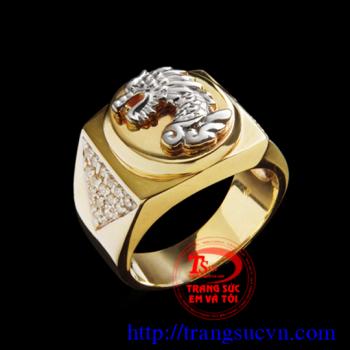 Nhẫn chạm đầu rồng vàng 14K