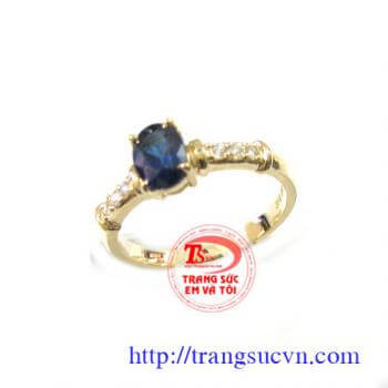 Nhẫn nữ vàng gắn đá quý Sapphire thiên nhiên dành cho phái đẹp, đeo hợp thời trang và quý phái