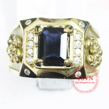 Nhẫn nam saphire chữ nhật nhãn nam đẹp đặt chế tác nhẫn nam vàng tây sapphire mệnh mộc mệnh thủy có giấy kiểm định đá quý và vàng