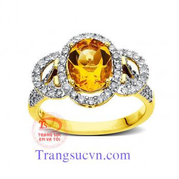 Nhẫn nữ citrine vàng có giấy kiểm định đá quý và giấy kiểm định vàng kèm theo sản phẩm