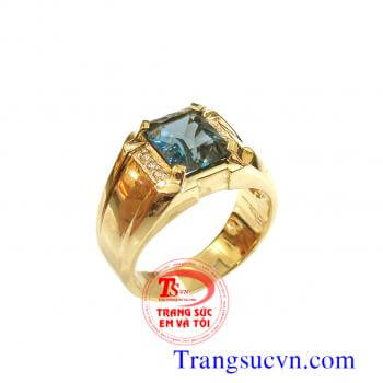 Nhẫn nam vàng tây 14k gắn đá topaz