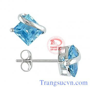 Hoa tai vàng trắng gắn đá topaz