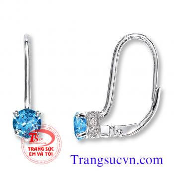 Hoa tai nhỏ đá topaz vàng trắng