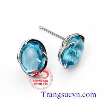 Đôi bông tai đá topaz màu xanh vàng trắng 