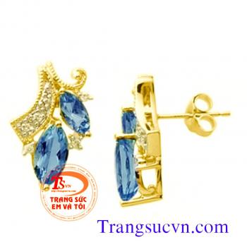 Hoa tai vàng tây gắn đá quý topaz