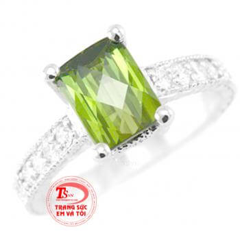 Nhẫn nữ vàng trắng đá quý peridot thiên nhiên