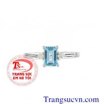 Nhẫn đá Aquamarine chữ nhật