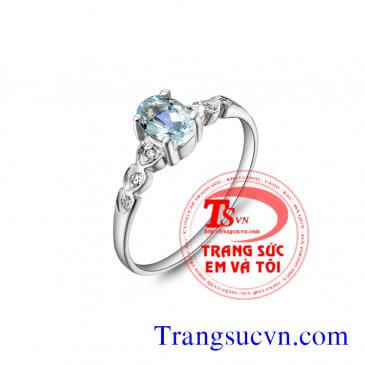 Nhẫn vàng trắng đá Aquamarine