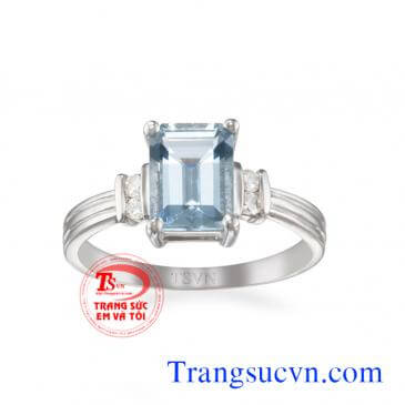 Nhẫn nữ vàng trắng Aquamarine mệnh thủy