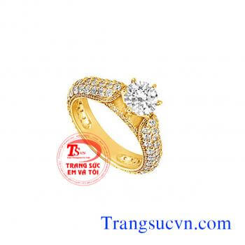 Nhẫn nữ vàng gắn Kim Cương thiên nhiên dành cho phái đẹp, đeo hợp thời trang và quý phái