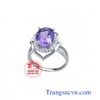 Nhẫn nữ vàng tây gắn đá thạch anh tím thiên nhiên