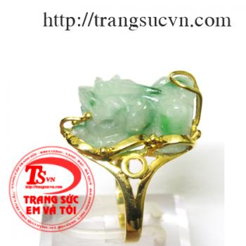 Nhẫn vàng tỳ hưu_Jadeite (vàng 14K)