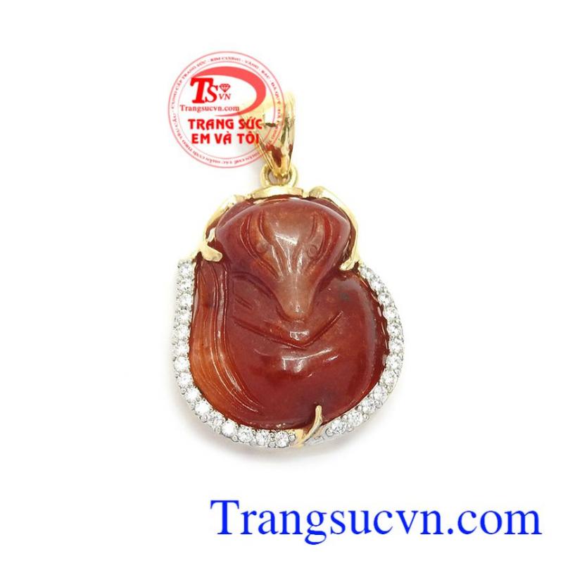 Mặt dây hồ ly cẩm thạch đỏ