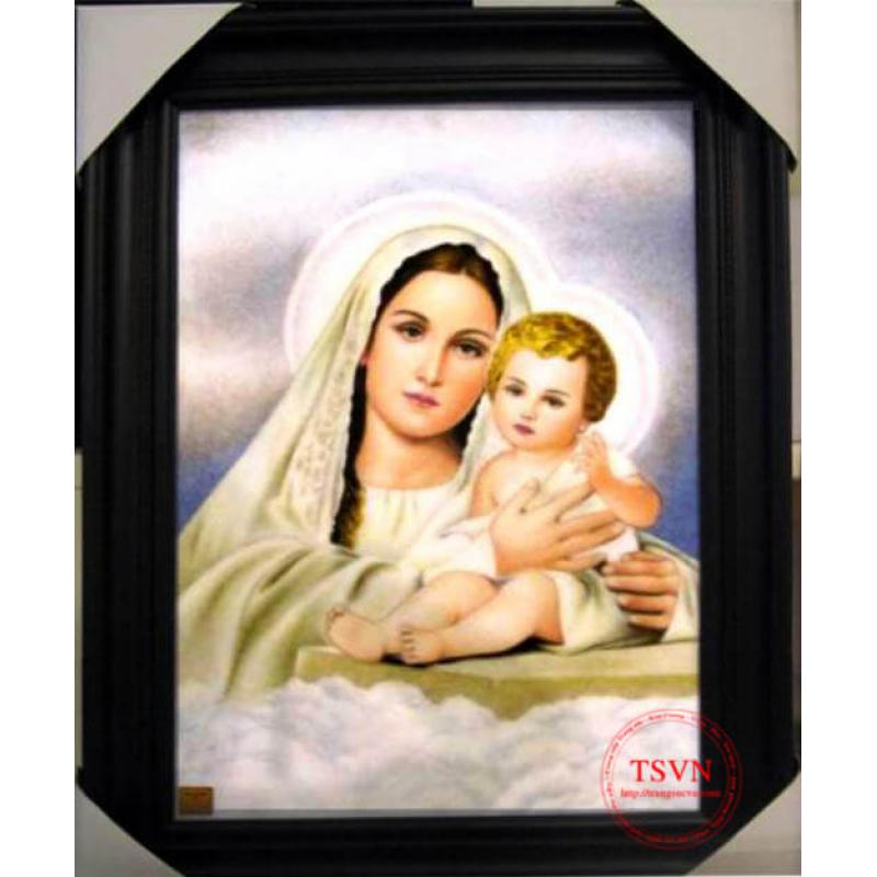 Tranh đá quý Đức Mẹ bế Chúa Con