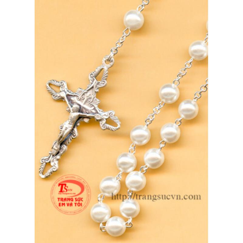 Tràng mân côi bạc gắn ngọc trai