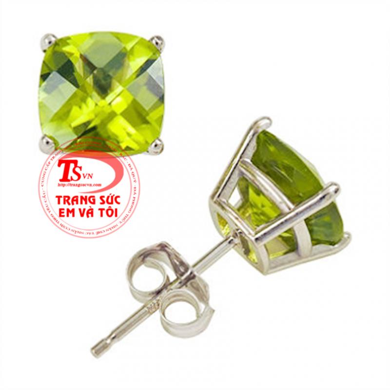 Hoa tai đá peridot vuông