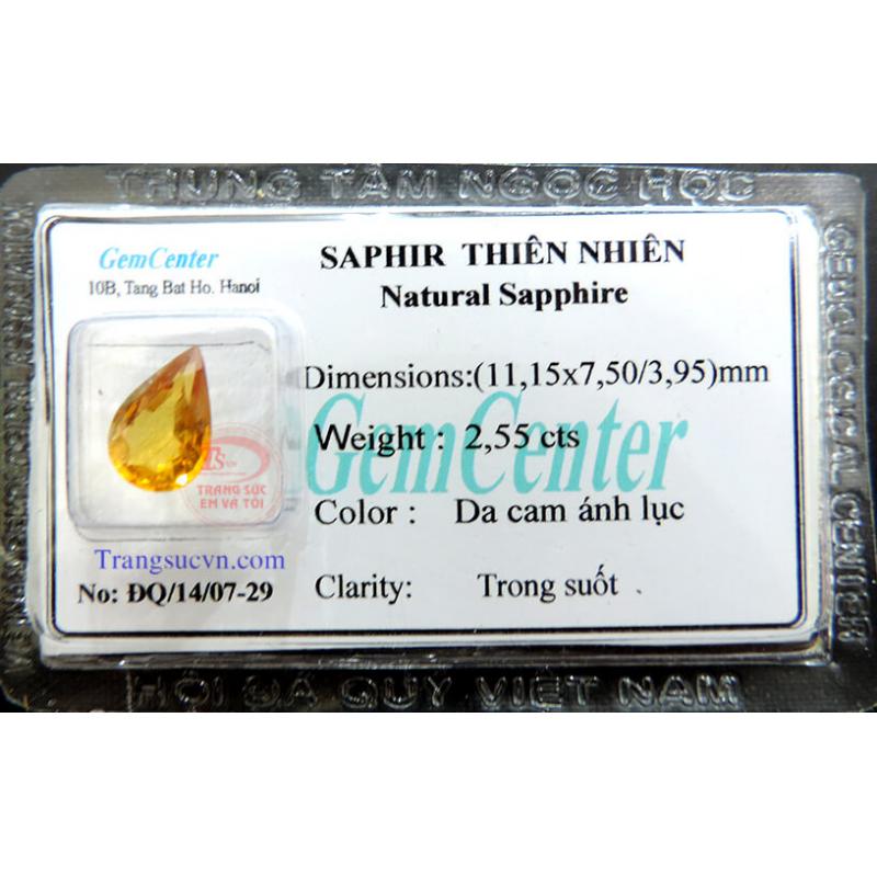 Đá saphire vàng thiên nhiên thời thượng