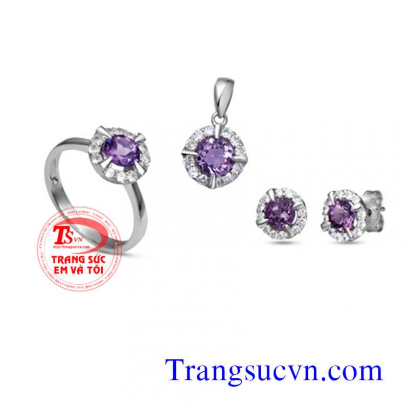 Thạch anh tím tròn bộ trang sức