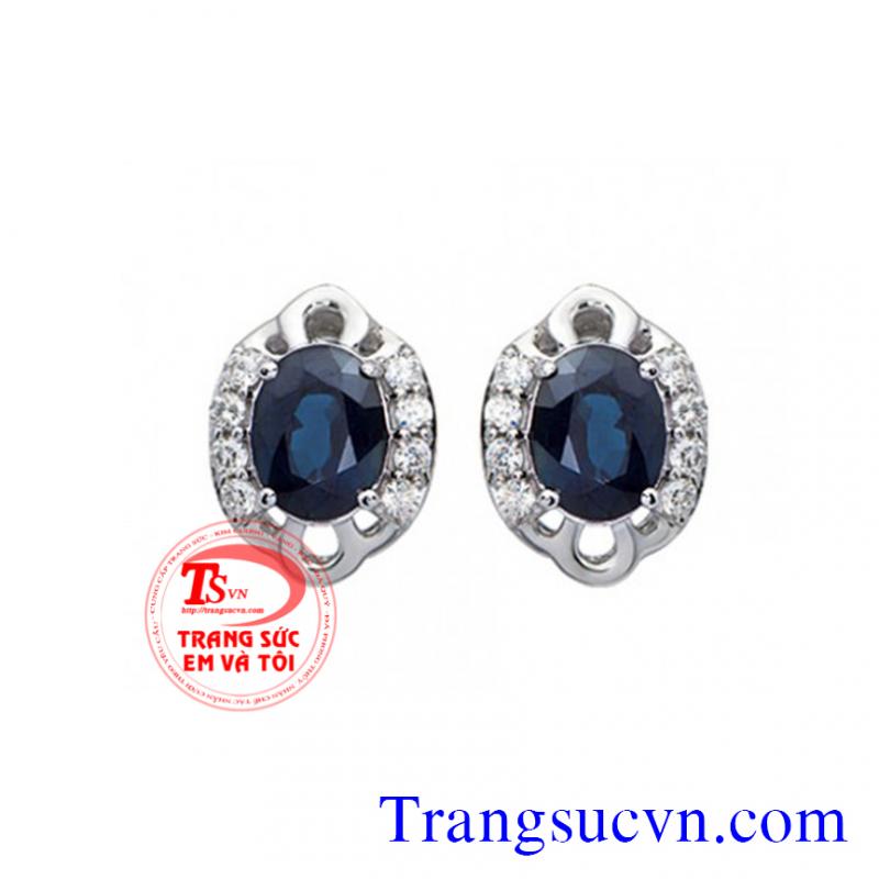 Hoa tai đá Saphir tự nhiên và kim cương