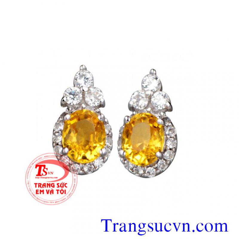 Đá Saphir hoa tai kim cương vàng 18k