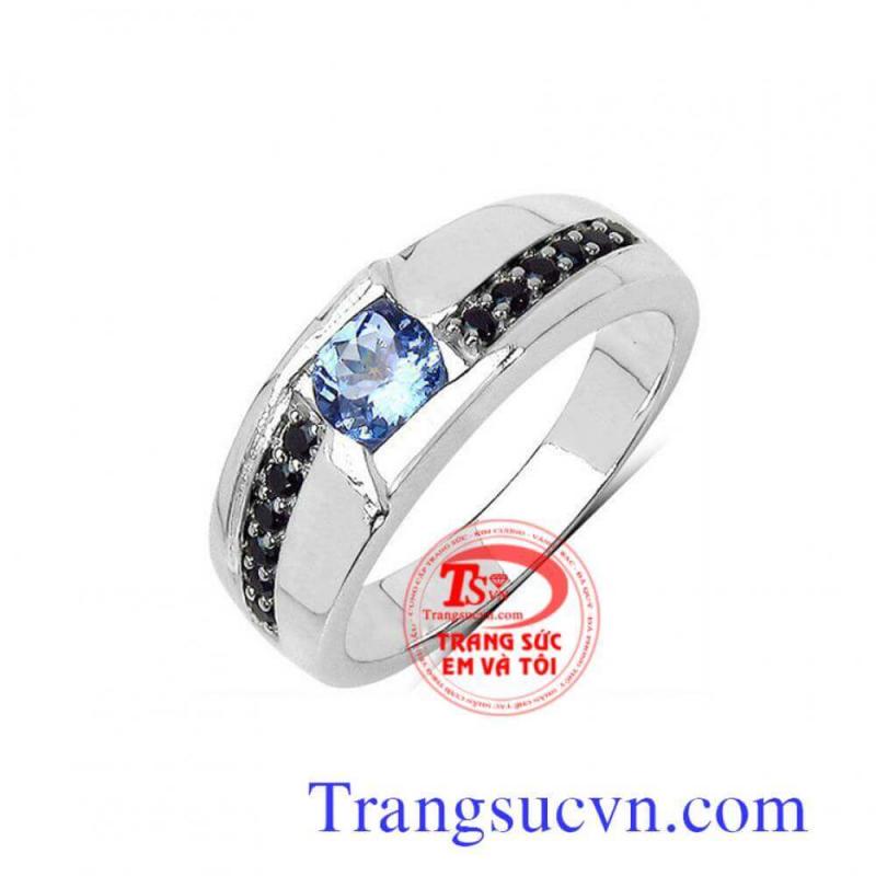 Nhẫn nam vàng trắng đá xanh đen