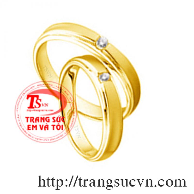 Nhẫn cưới đơn giản đính đá