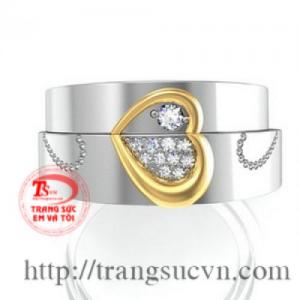 Nhẫn cặp trái tim vàng 14k