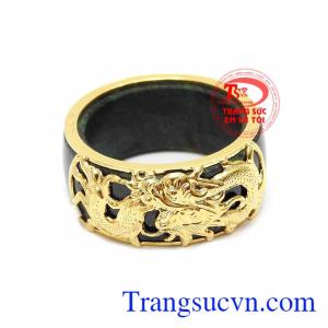 Nhẫn ngọc bọc vàng 10k nam tính