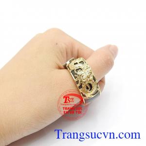 Nhẫn ngọc bọc vàng 10k nam tính