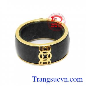 Nhẫn ngọc bọc vàng 10k nam tính