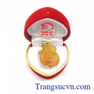 Mặt hồ ly chạm khắc bọc vàng 14k sáng bóng đảm bảo chất lượng hợp thời trang, sang trọng và phong thủy