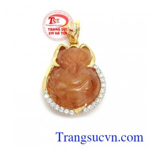 Mặt dây hồ ly bọc vàng là sản phẩm thạch anh thiên nhiên được bọc vàng 14k sang trọng, sáng,Mặt dây hồ ly bọc vàng