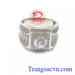 Nhẫn nam vàng trắng 14k