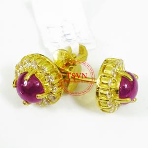 Bông tai vàng gắn đá ruby thiên nhiên