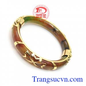 Vòng Ngọc Bọc Vàng Bình An, vòng cẩm thạch bọc vàng 10k chất lượng. 