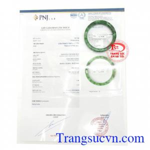 Giấy kiểm định Vòng Phỉ Thúy Tài Lộc May Mắn